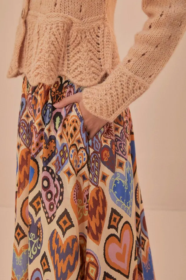 Women Skirts Farm Rio Cream Hearts Ikat Midi Skirt