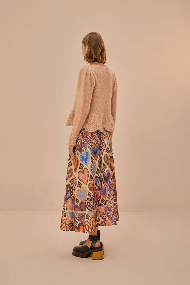 Women Skirts Farm Rio Cream Hearts Ikat Midi Skirt