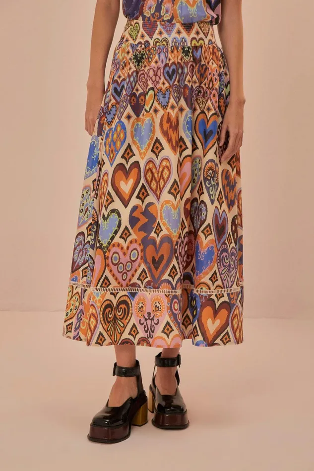 Women Skirts Farm Rio Cream Hearts Ikat Midi Skirt