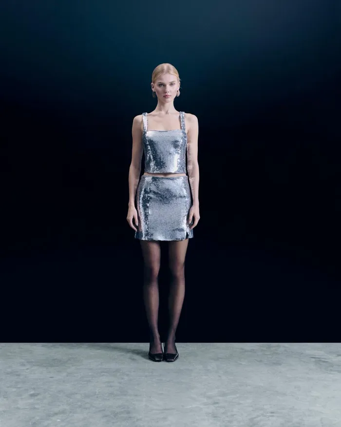 Women Skirts From Future Mini Sequins Skirt Silver