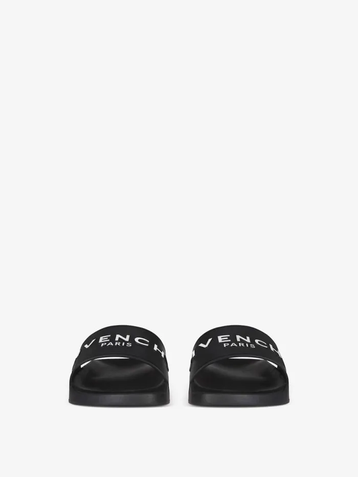 Women Slides and Sandals Givenchy Slide Flat Sandals In Rubber Black