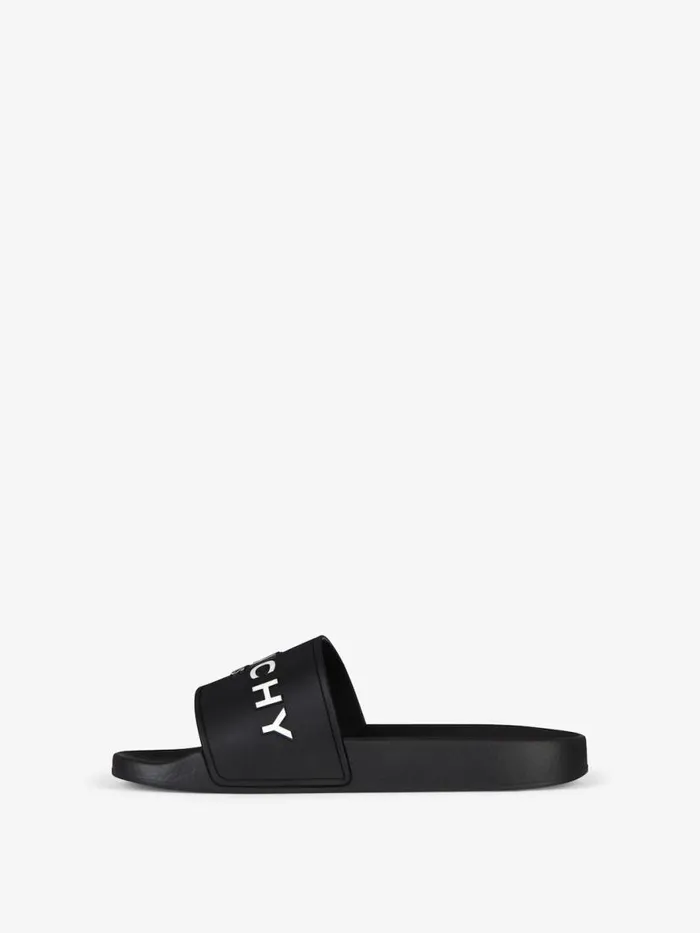Women Slides and Sandals Givenchy Slide Flat Sandals In Rubber Black