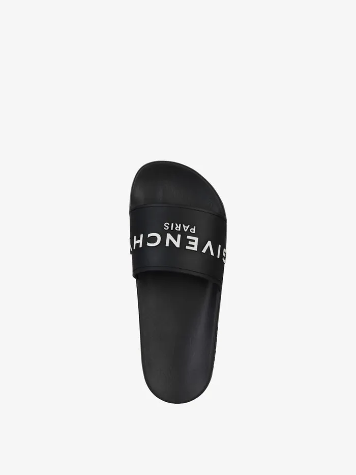 Women Slides and Sandals Givenchy Slide Flat Sandals In Rubber Black