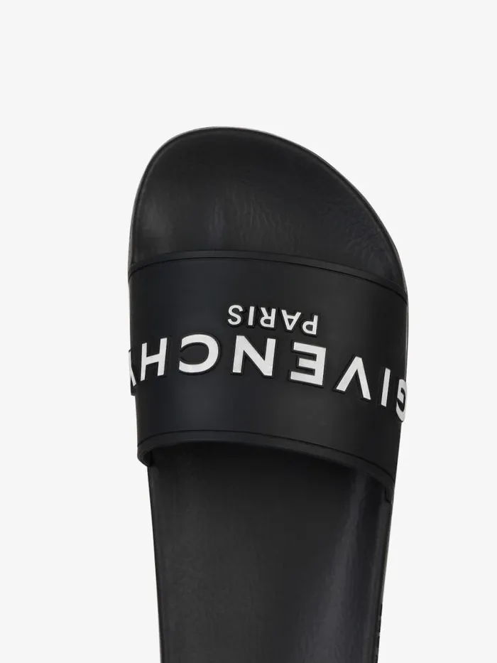 Women Slides and Sandals Givenchy Slide Flat Sandals In Rubber Black