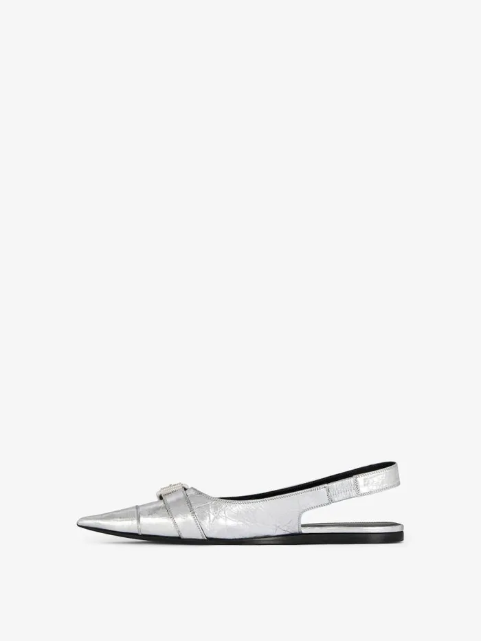 Women Slides and Sandals Givenchy Voyou Flat Slingbacks In Laminated Leather Silvery Women Slides and Sandals Givenchy Voyou Flat Slingbacks In Laminated Leather Silvery