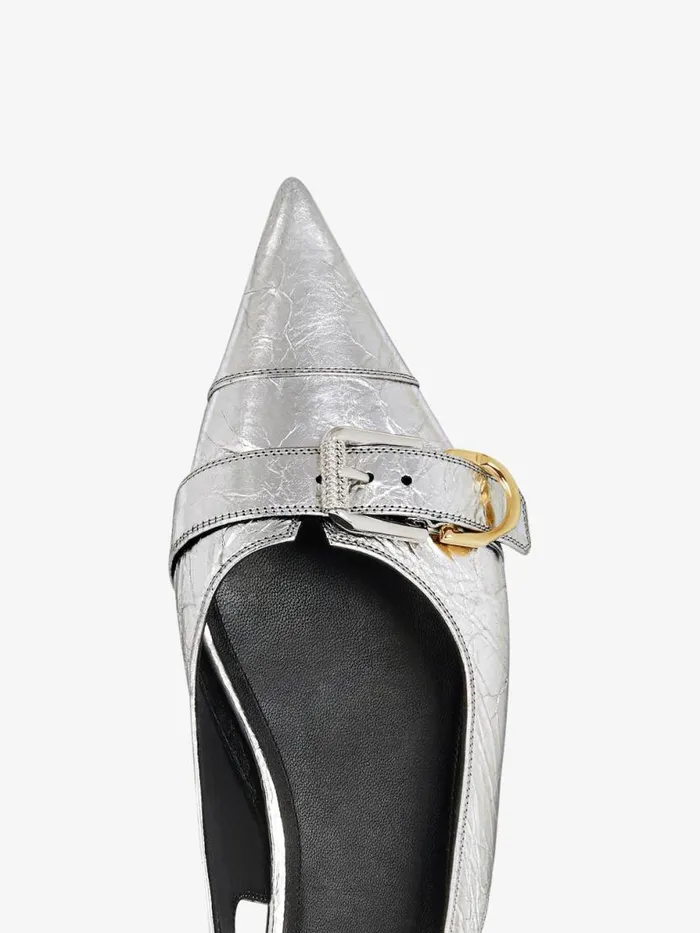 Women Slides and Sandals Givenchy Voyou Flat Slingbacks In Laminated Leather Silvery Women Slides and Sandals Givenchy Voyou Flat Slingbacks In Laminated Leather Silvery