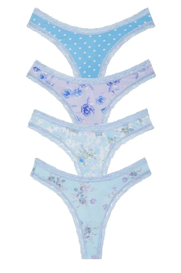 Women Soft Blue Ribbon 4 Pack Thong Box Soft Blue Ribbon LoveShackFancy Sleep and Intimates