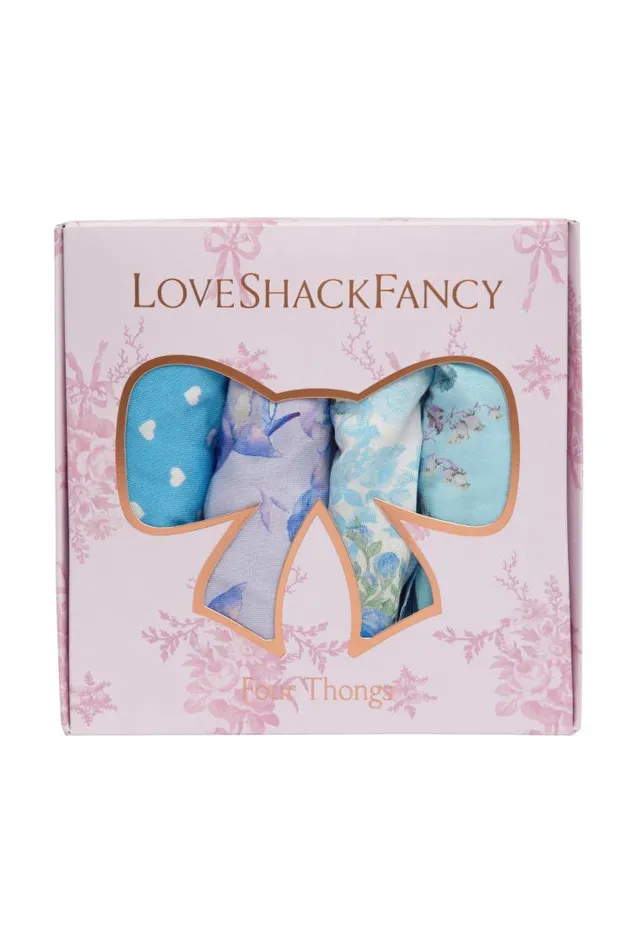 Women Soft Blue Ribbon 4 Pack Thong Box Soft Blue Ribbon LoveShackFancy Sleep and Intimates