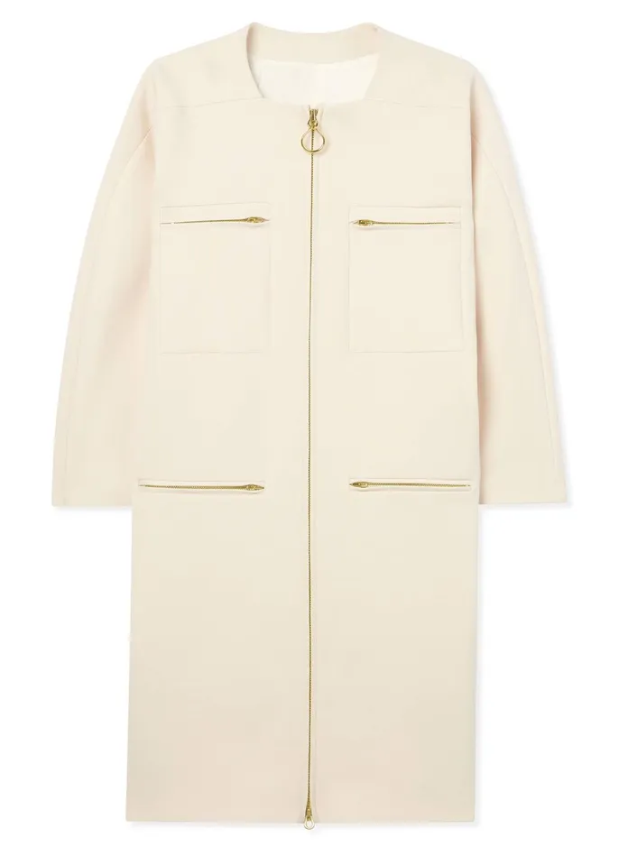 Women Stretch Crepe Zip Jacket Ecru St John Jackets and Coats