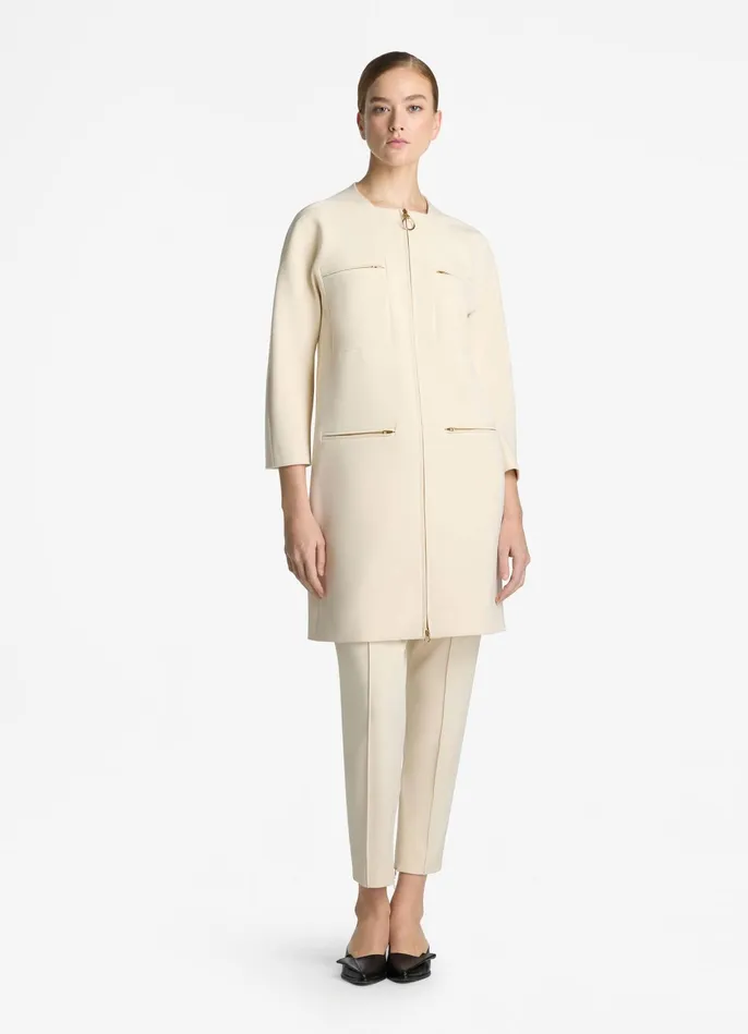 Women Stretch Crepe Zip Jacket Ecru St John Jackets and Coats Women Stretch Crepe Zip Jacket Ecru St John Jackets and Coats