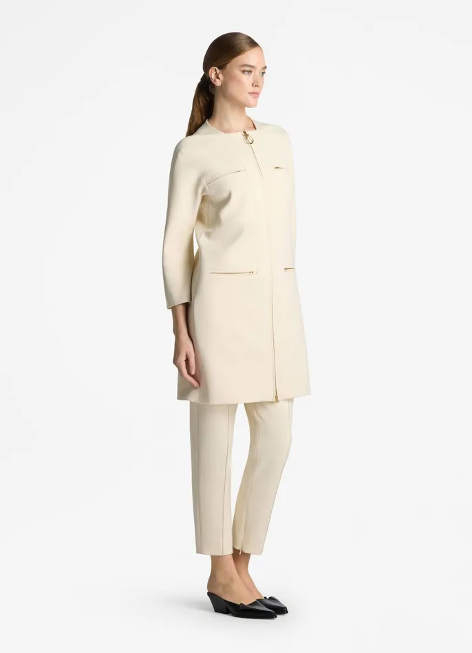 Women Stretch Crepe Zip Jacket Ecru St John Jackets and Coats Women Stretch Crepe Zip Jacket Ecru St John Jackets and Coats