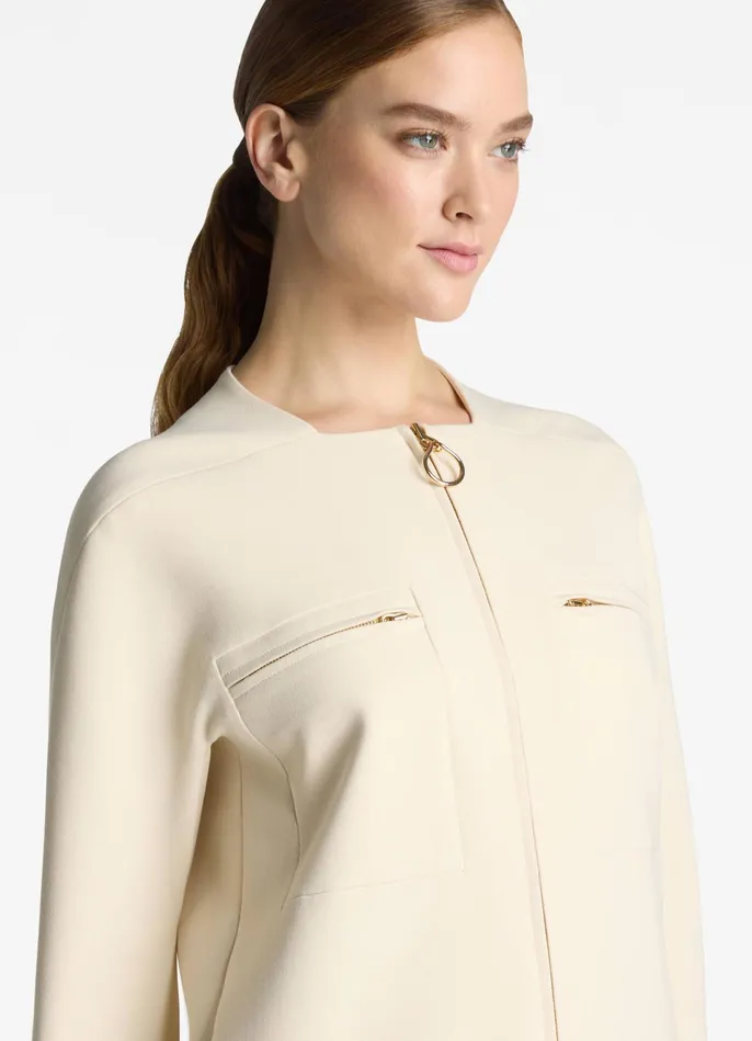 Women Stretch Crepe Zip Jacket Ecru St John Jackets and Coats Women Stretch Crepe Zip Jacket Ecru St John Jackets and Coats