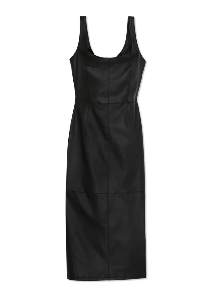 Women Stretch Nappa Leather Dress Black St John Dresses