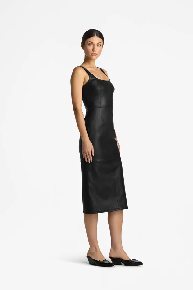 Women Stretch Nappa Leather Dress Black St John Dresses