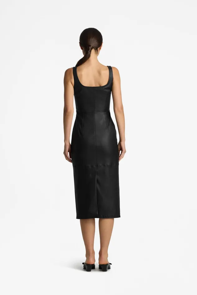 Women Stretch Nappa Leather Dress Black St John Dresses