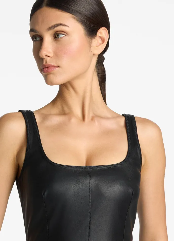 Women Stretch Nappa Leather Dress Black St John Dresses
