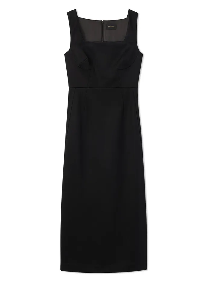 Women Stretch Square Neck Dress Black St John Dresses