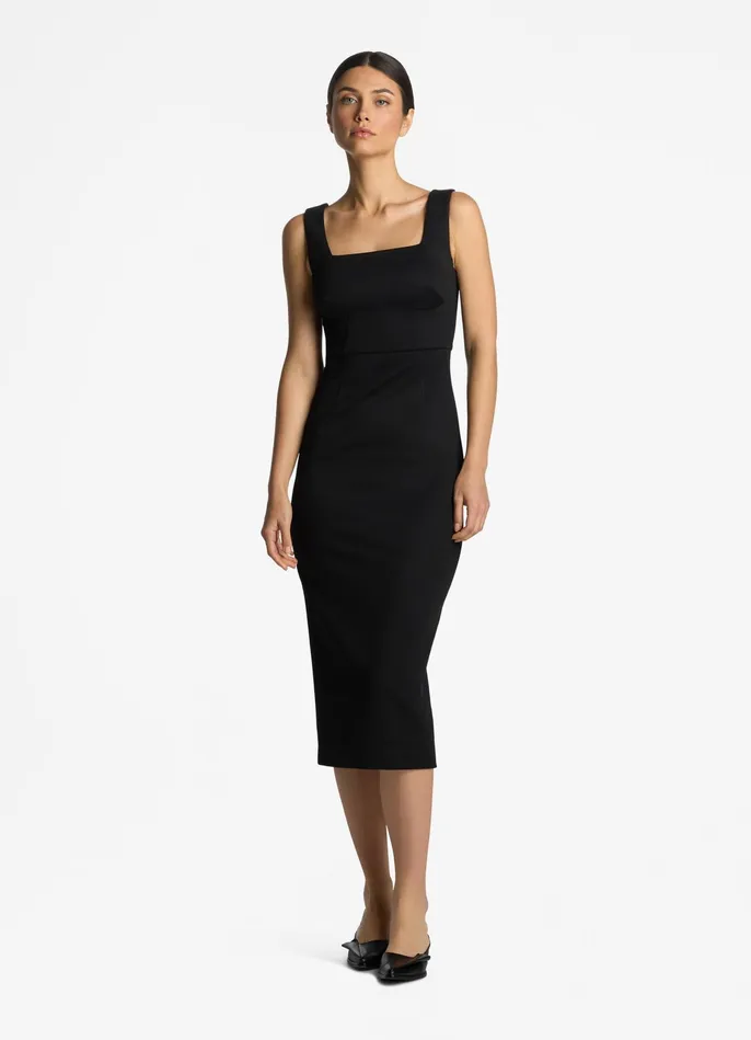 Women Stretch Square Neck Dress Black St John Dresses