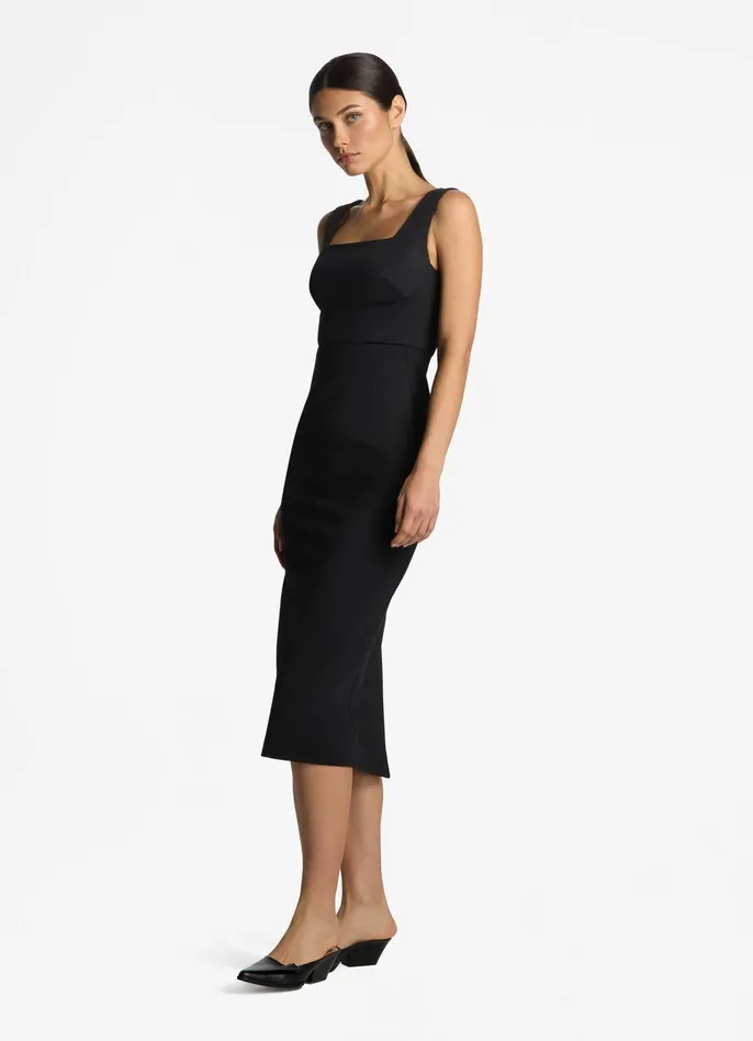 Women Stretch Square Neck Dress Black St John Dresses