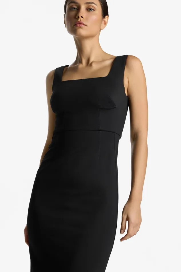 Women Stretch Square Neck Dress Black St John Dresses