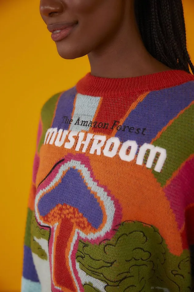 Women Sweaters and Sweatshirts Farm Rio Amazon Mushroom Embroidered Sweater