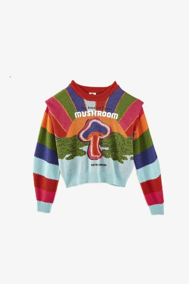 Women Sweaters and Sweatshirts Farm Rio Amazon Mushroom Embroidered Sweater