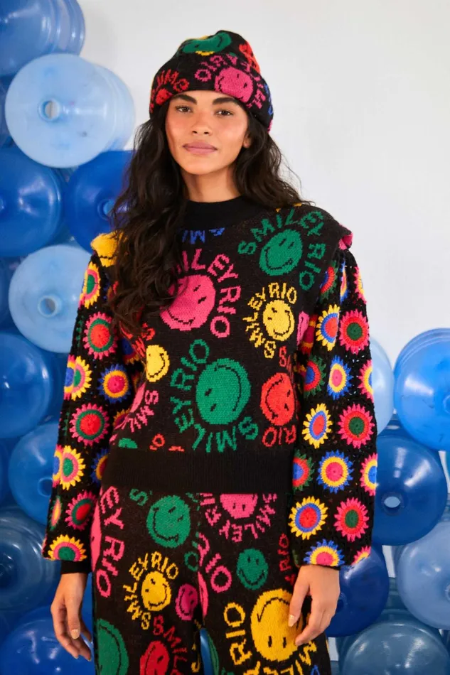 Women Sweaters and Sweatshirts Farm Rio Type Rainbow Smiley Rio Sweater
