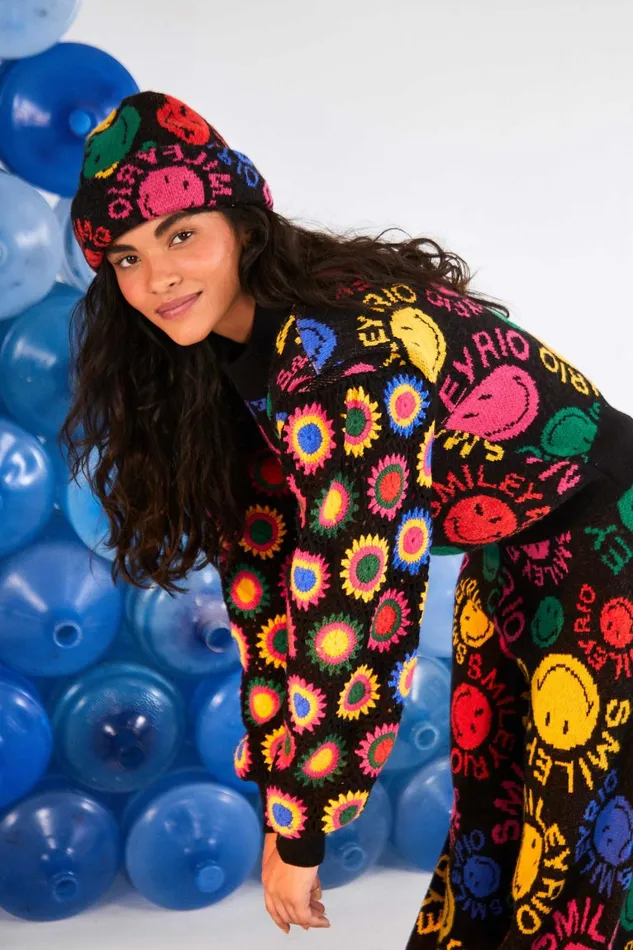 Women Sweaters and Sweatshirts Farm Rio Type Rainbow Smiley Rio Sweater