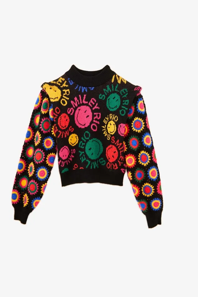 Women Sweaters and Sweatshirts Farm Rio Type Rainbow Smiley Rio Sweater