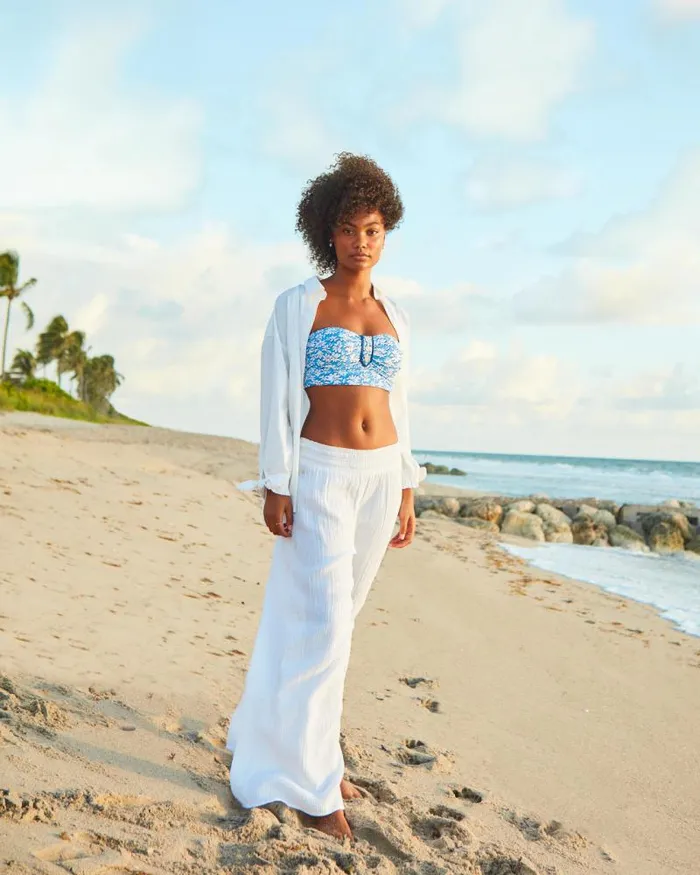 Women Swim Lilly Pulitzer Criston Tankini Top Lunar Blue Palm Beach Petals