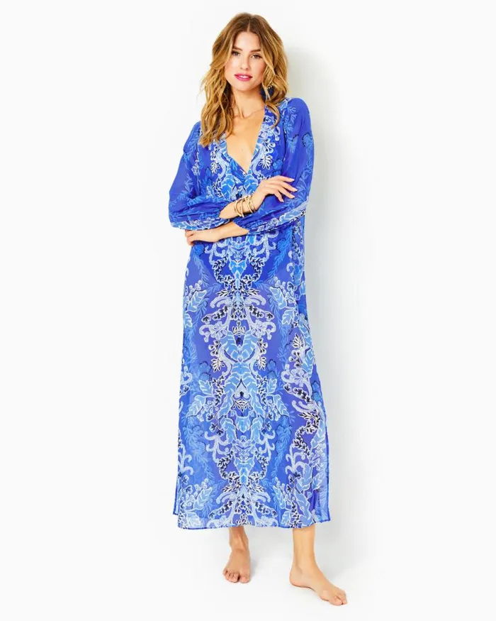Women Swim Lilly Pulitzer Keir Maxi CoverUp Alba Blue Baja Cove Engineered Coverup Women Swim Lilly Pulitzer Keir Maxi CoverUp Alba Blue Baja Cove Engineered Coverup