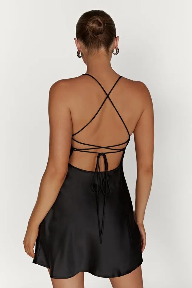 Women Sydney Mini Satin Dress 8211 Black Black Meshki Mini Dresses