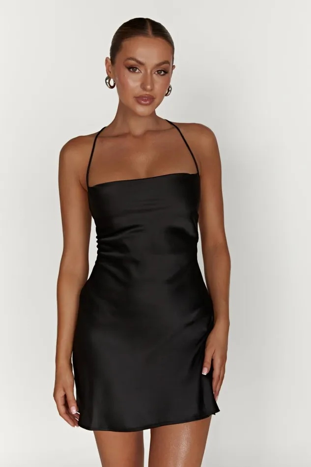 Women Sydney Mini Satin Dress 8211 Black Black Meshki Mini Dresses