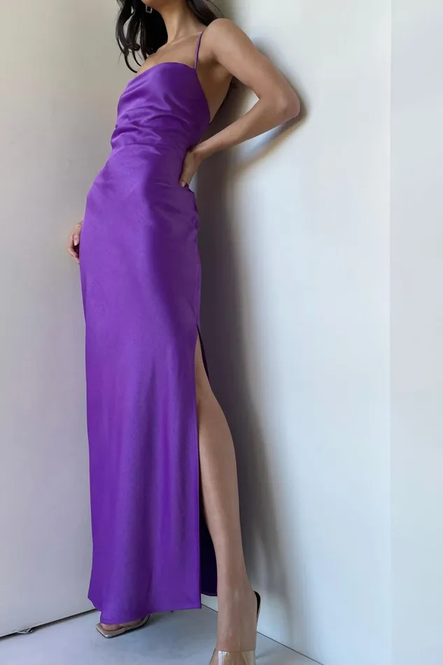 Women Sydney Straight Neck Slip Maxi Dress 8211 Purple Purple Meshki Bridesmaids