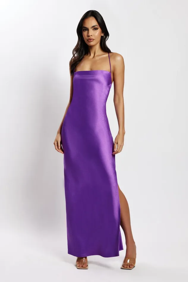 Women Sydney Straight Neck Slip Maxi Dress 8211 Purple Purple Meshki Bridesmaids