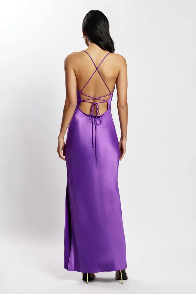 Women Sydney Straight Neck Slip Maxi Dress 8211 Purple Purple Meshki Bridesmaids