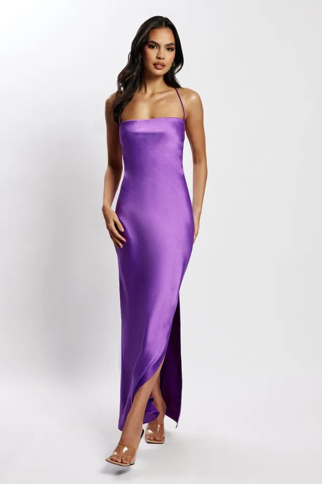 Women Sydney Straight Neck Slip Maxi Dress 8211 Purple Purple Meshki Bridesmaids