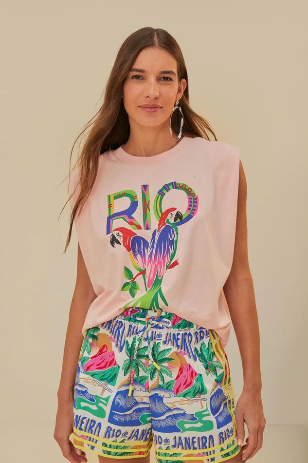 Women TShirts Farm Rio Pink Rio Shoulder Pad Organic Cotton TShirt