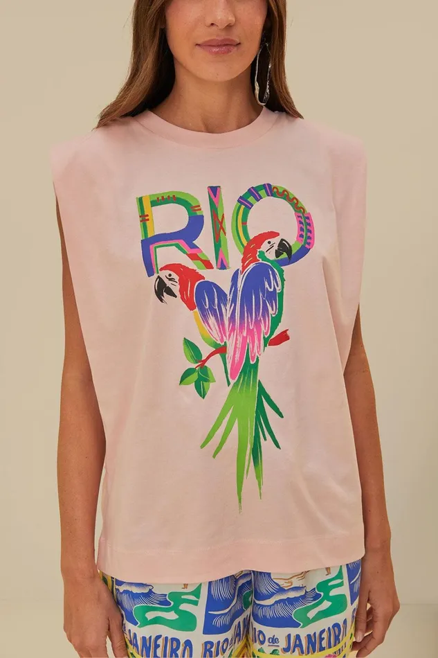 Women TShirts Farm Rio Pink Rio Shoulder Pad Organic Cotton TShirt