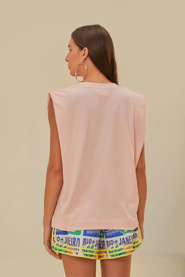 Women TShirts Farm Rio Pink Rio Shoulder Pad Organic Cotton TShirt