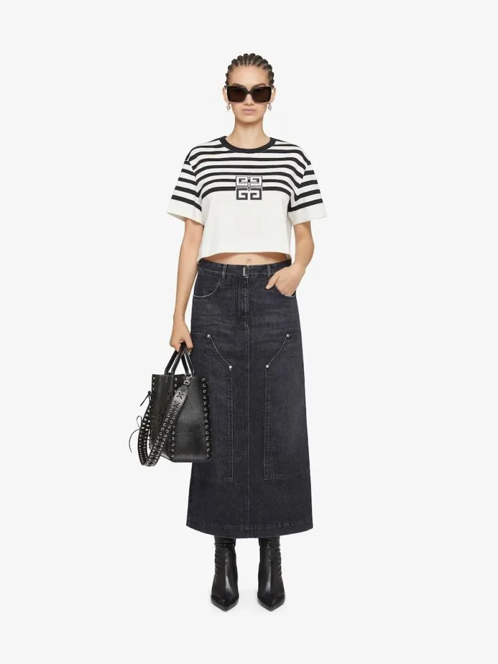 Women TShirts Givenchy 4G Striped Cropped Tshirt In Cotton Whiteblack