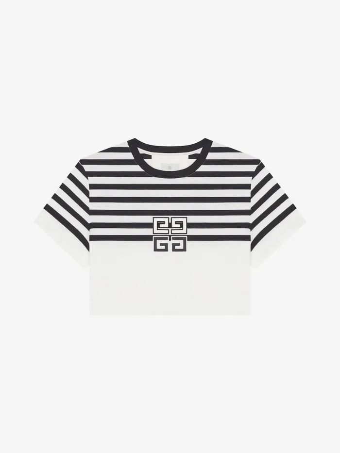 Women TShirts Givenchy 4G Striped Cropped Tshirt In Cotton Whiteblack
