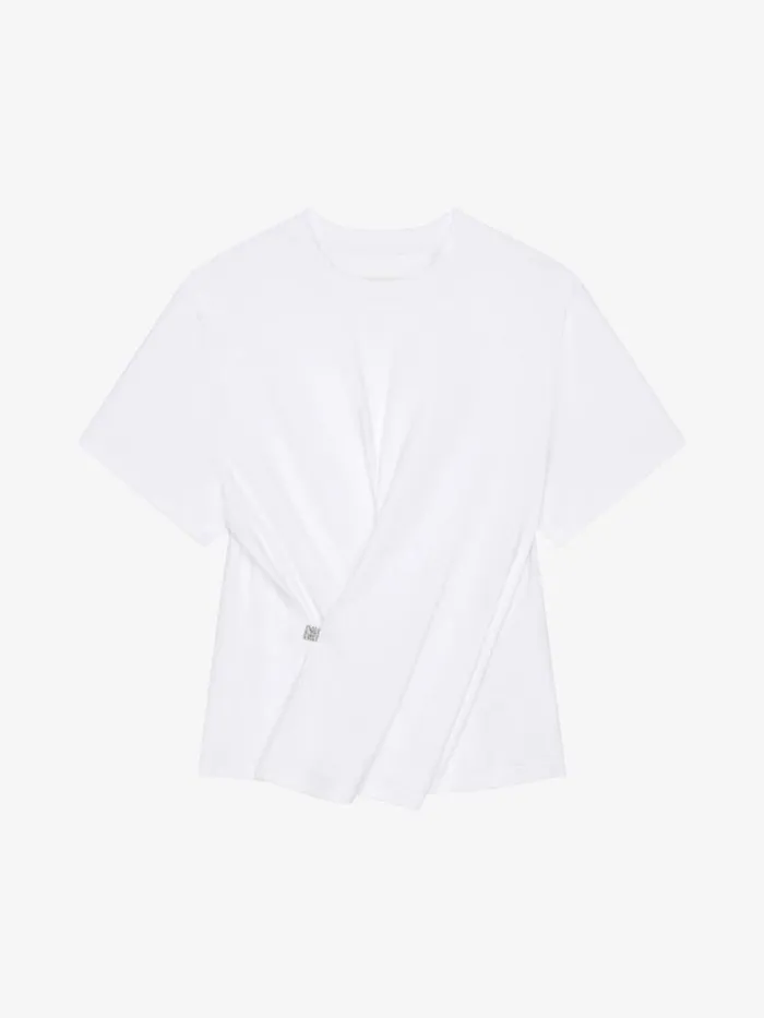 Women TShirts Givenchy Crossover Tshirt In Cotton With 4G Liquid Detail White