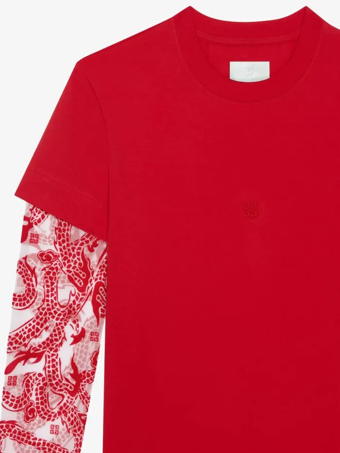 Women TShirts Givenchy Overlapped Tshirt In Cotton And 4G Dragon Tulle Vermillon Women TShirts Givenchy Overlapped Tshirt In Cotton And 4G Dragon Tulle Vermillon