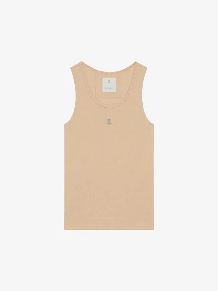 Women TShirts Givenchy Slim Fit Tank Top In Cotton With 4G Detail Beige Cappuccino