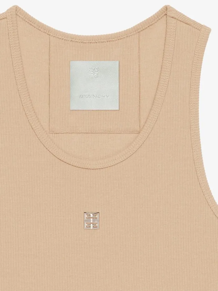 Women TShirts Givenchy Slim Fit Tank Top In Cotton With 4G Detail Beige Cappuccino