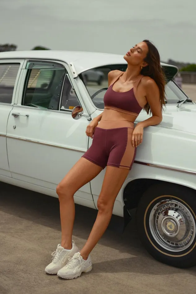 Women Taleah Two Tone Shorts 8211 MahoganyTan Mahoganytan Meshki Activewear Bottoms Women Taleah Two Tone Shorts 8211 MahoganyTan Mahoganytan Meshki Activewear Bottoms
