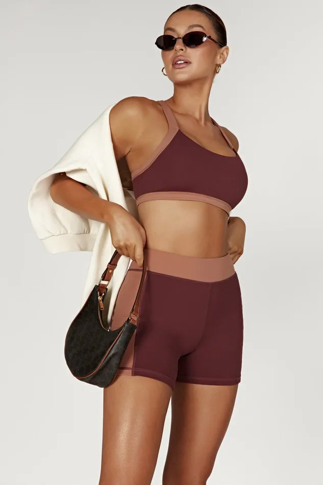 Women Taleah Two Tone Shorts 8211 MahoganyTan Mahoganytan Meshki Activewear Bottoms Women Taleah Two Tone Shorts 8211 MahoganyTan Mahoganytan Meshki Activewear Bottoms