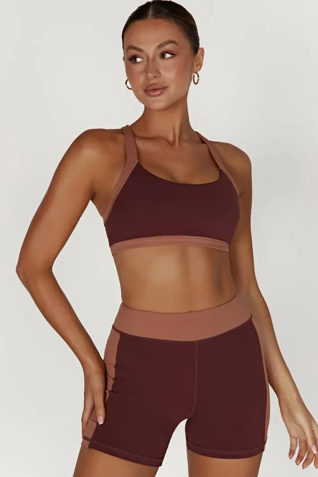 Women Taleah Two Tone Shorts 8211 MahoganyTan Mahoganytan Meshki Activewear Bottoms Women Taleah Two Tone Shorts 8211 MahoganyTan Mahoganytan Meshki Activewear Bottoms