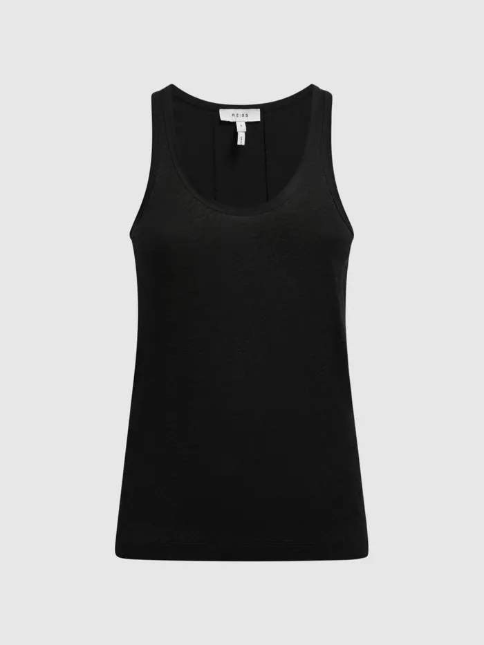 Women Taloulah Linen Crew Neck Vest Black Reiss TShirts and Vests
